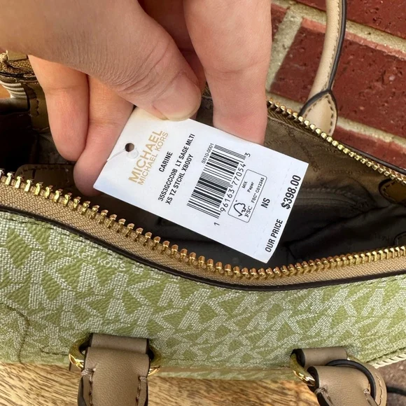 Michael Kors Green and Tan Mini Bag with Signature Monogram - Picture 9 of 9